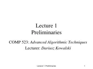 Lecture 1 Preliminaries