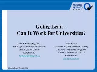 Going Lean – Can It Work for Universities?