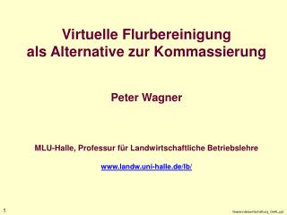 Virtuelle Flurbereinigung als Alternative zur Kommassierung Peter Wagner MLU-Halle, Professur für Landwirtschaftliche Be