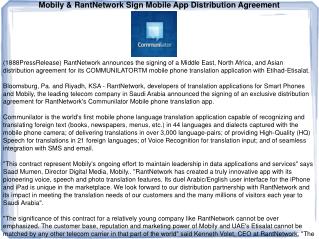 Mobily & RantNetwork Sign Mobile App Distribution Agreement