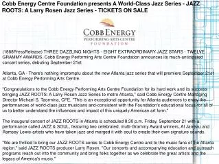 Cobb Energy Centre Foundation presents A World-Class Jazz Se