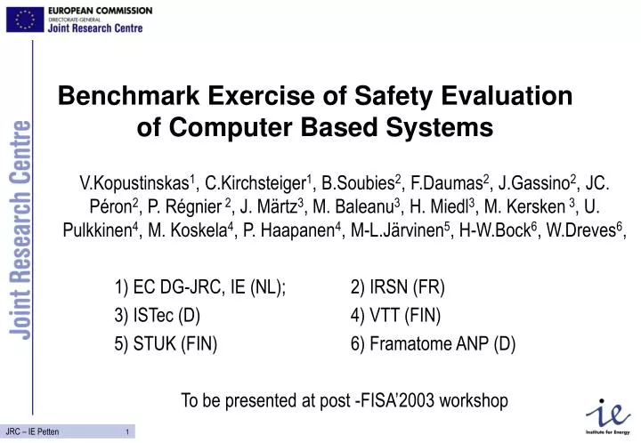 benchmark exercise of safety evaluation of computer based systems