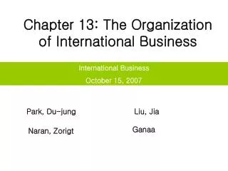 Chapter 13: The Organization of International Business