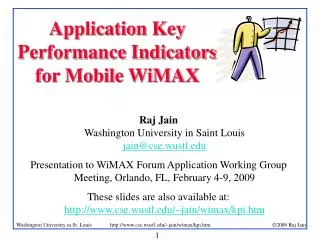 Application Key Performance Indicators for Mobile WiMAX