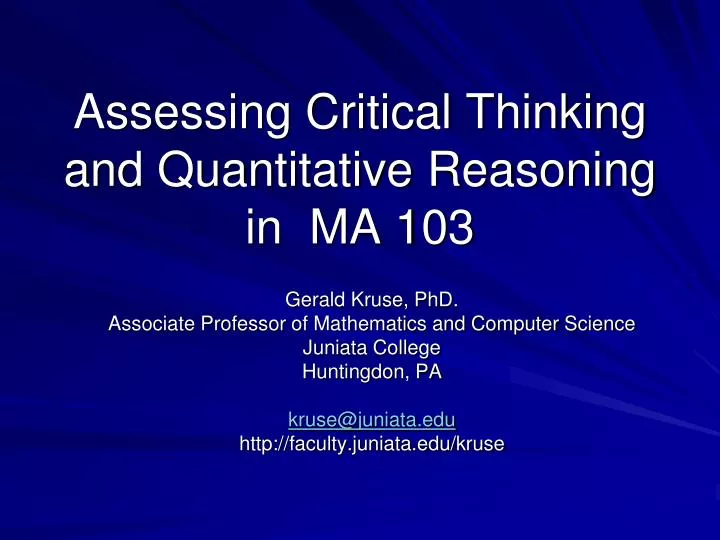 assessing critical thinking and quantitative reasoning in ma 103