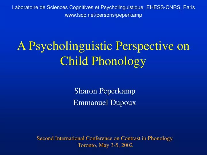 a psycholinguistic perspective on child phonology