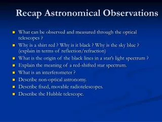 Recap Astronomical Observations