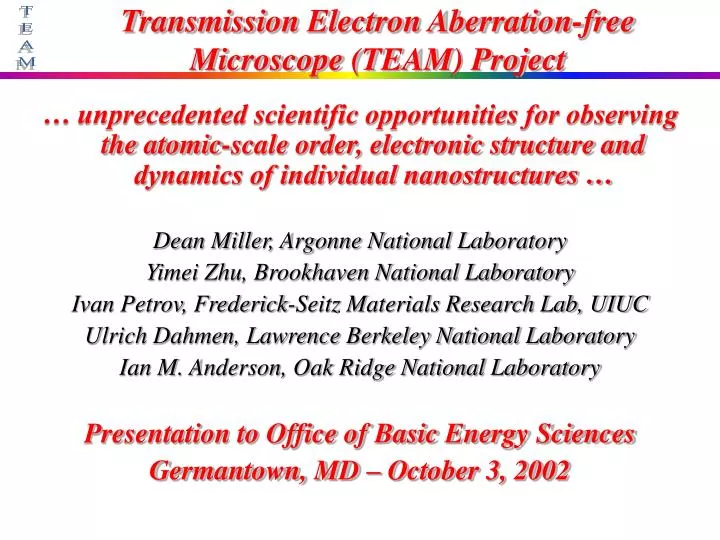 transmission electron aberration free microscope team project