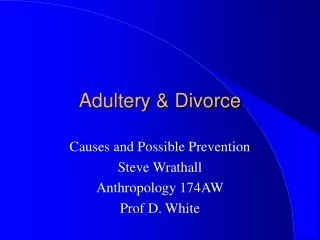 Adultery &amp; Divorce