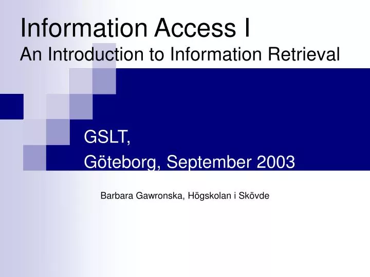 information access i an introduction to information retrieval