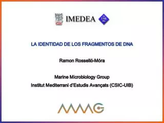 LA IDENTIDAD DE LOS FRAGMENTOS DE DNA Ramon Rosselló-Móra Marine Microbiology Group Institut Mediterrani d’Estudis Avanç