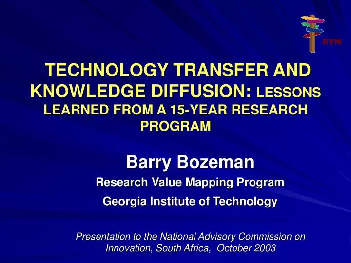 technology transfer and knowledge diffusion lessons learned from a 15 year research program