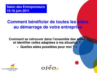 Salon des Entrepreneurs 15-16 juin 2011