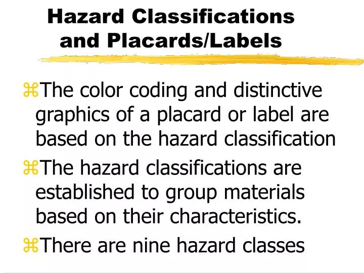 hazard classifications and placards labels