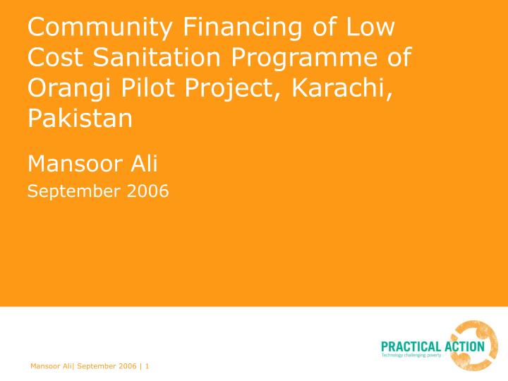 community financing of low cost sanitation programme of orangi pilot project karachi pakistan