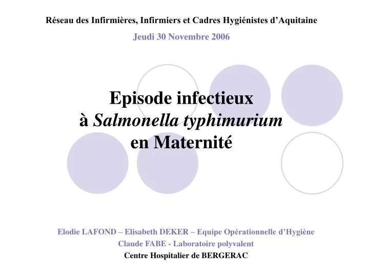 episode infectieux salmonella typhimurium en maternit