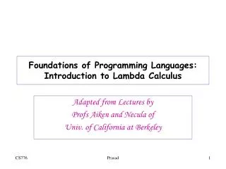 Foundations of Programming Languages: Introduction to Lambda Calculus