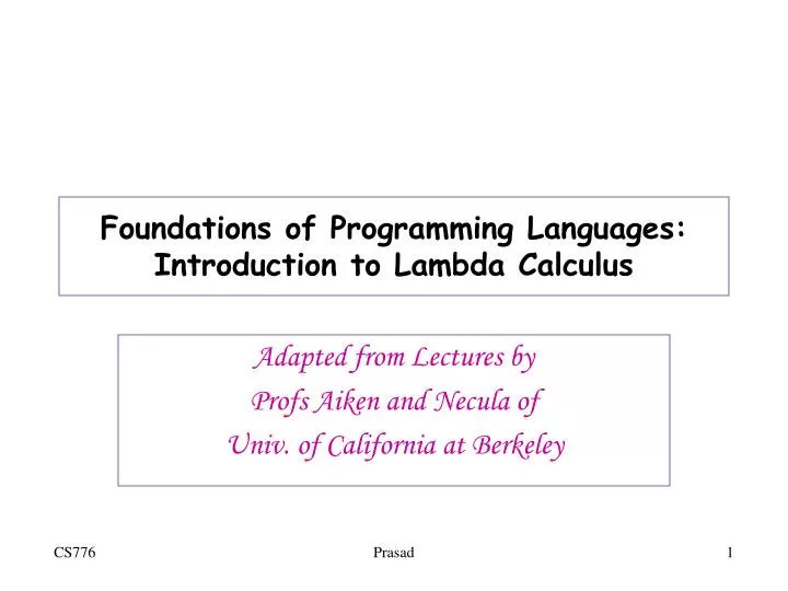 foundations of programming languages introduction to lambda calculus