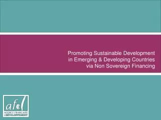 Promoting Sustainable Development in Emerging &amp; Developing Countries via Non Sovereign Financing