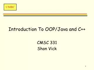 Introduction To OOP/Java and C++