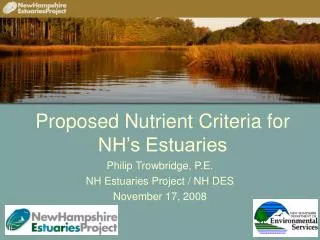 Proposed Nutrient Criteria for NH’s Estuaries