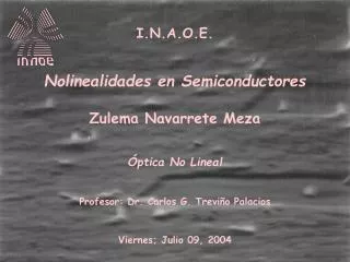 I.N.A.O.E. Nolinealidades en Semiconductores Zulema Navarrete Meza Óptica No Lineal Profesor: Dr. Carlos G. Treviño Pala