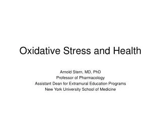 Oxidative Stress and Health