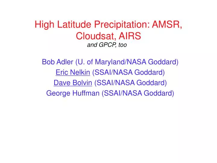 high latitude precipitation amsr cloudsat airs