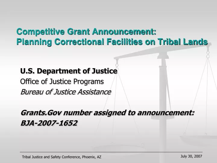 competitive grant announcement planning correctional facilities on tribal lands