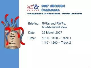 Briefing: RVUs and RWPs, 	An Advanced View Date:	22 March 2007 Time:	1010 - 1100 – Track 1 	1110 - 1200 – Track 2
