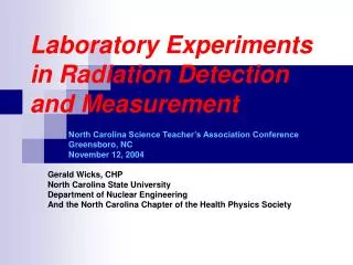 Laboratory Experiments in Radiation Detection and Measurement