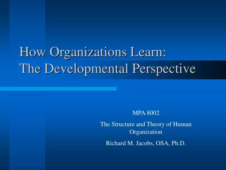 how organizations learn the developmental perspective