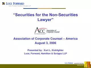 “Securities for the Non-Securities Lawyer”
