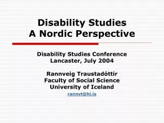 Disability Studies A Nordic Perspective