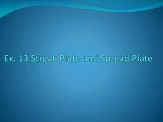 Ex. 13 Streak Plate and Spread Plate