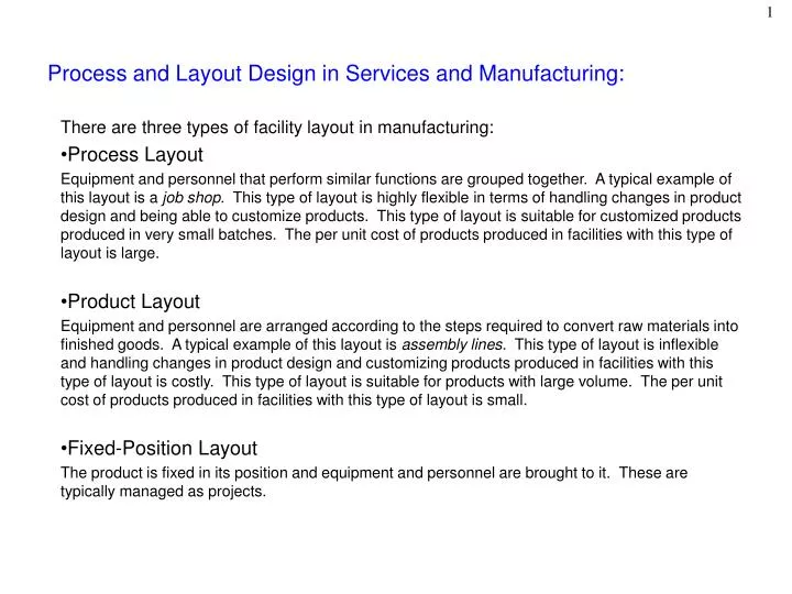 process and layout design in services and manufacturing