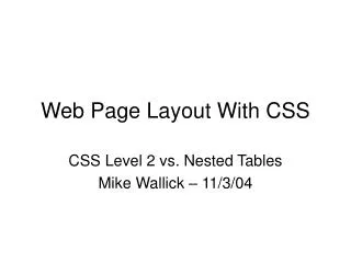 Web Page Layout With CSS