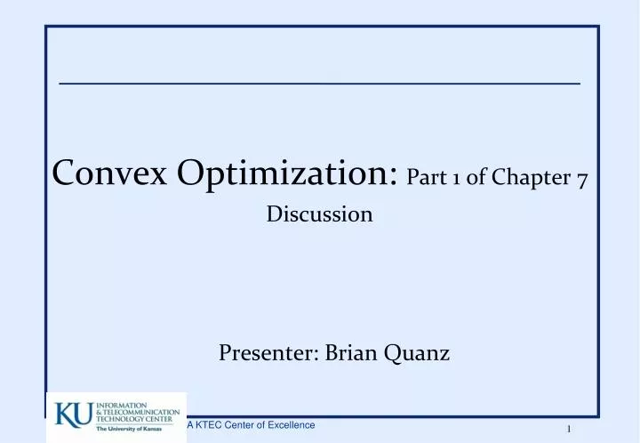 convex optimization part 1 of chapter 7 discussion