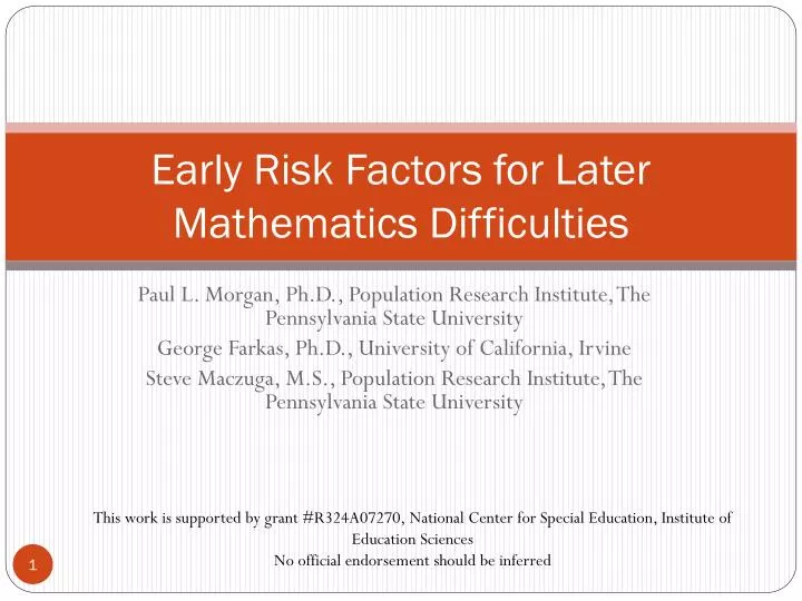 early risk factors for later mathematics difficulties