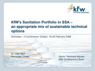 KfW’s Sanitation Portfolio in SSA – an appropriate mix of sustainable technical options