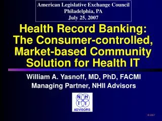 Health Record Banking: The Consumer-controlled, Market-based Community Solution for Health IT