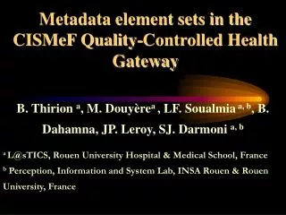 Metadata element sets in the CISMeF Quality-Controlled Health Gateway