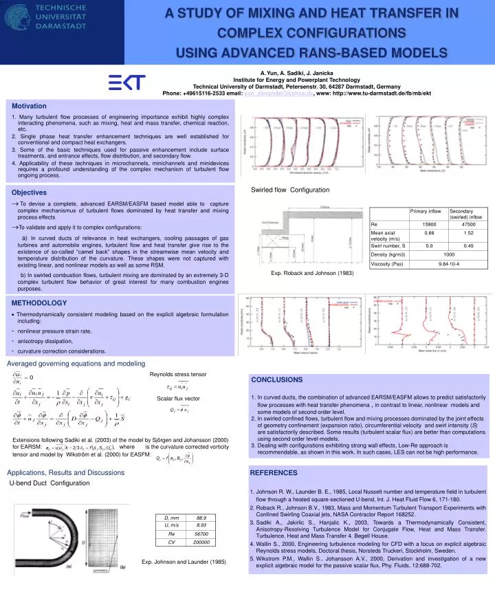 a study of mixing and heat transfer in complex configurations using advanced rans based models