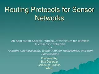Routing Protocols for Sensor Networks