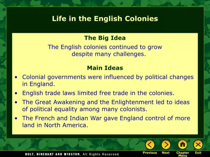 life in the english colonies