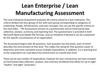 Lean Enterprise / Lean Manufacturing Assessment
