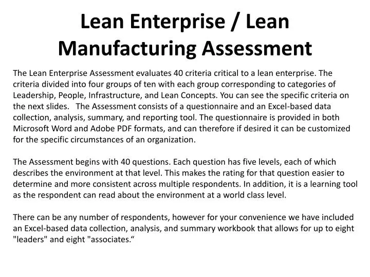 lean enterprise lean manufacturing assessment