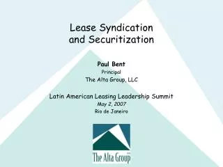 Lease Syndication and Securitization
