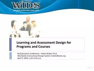 Learning and Assessment Design for Programs and Courses