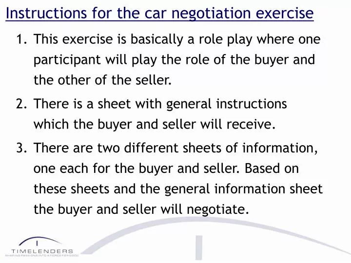 instructions for the car negotiation exercise